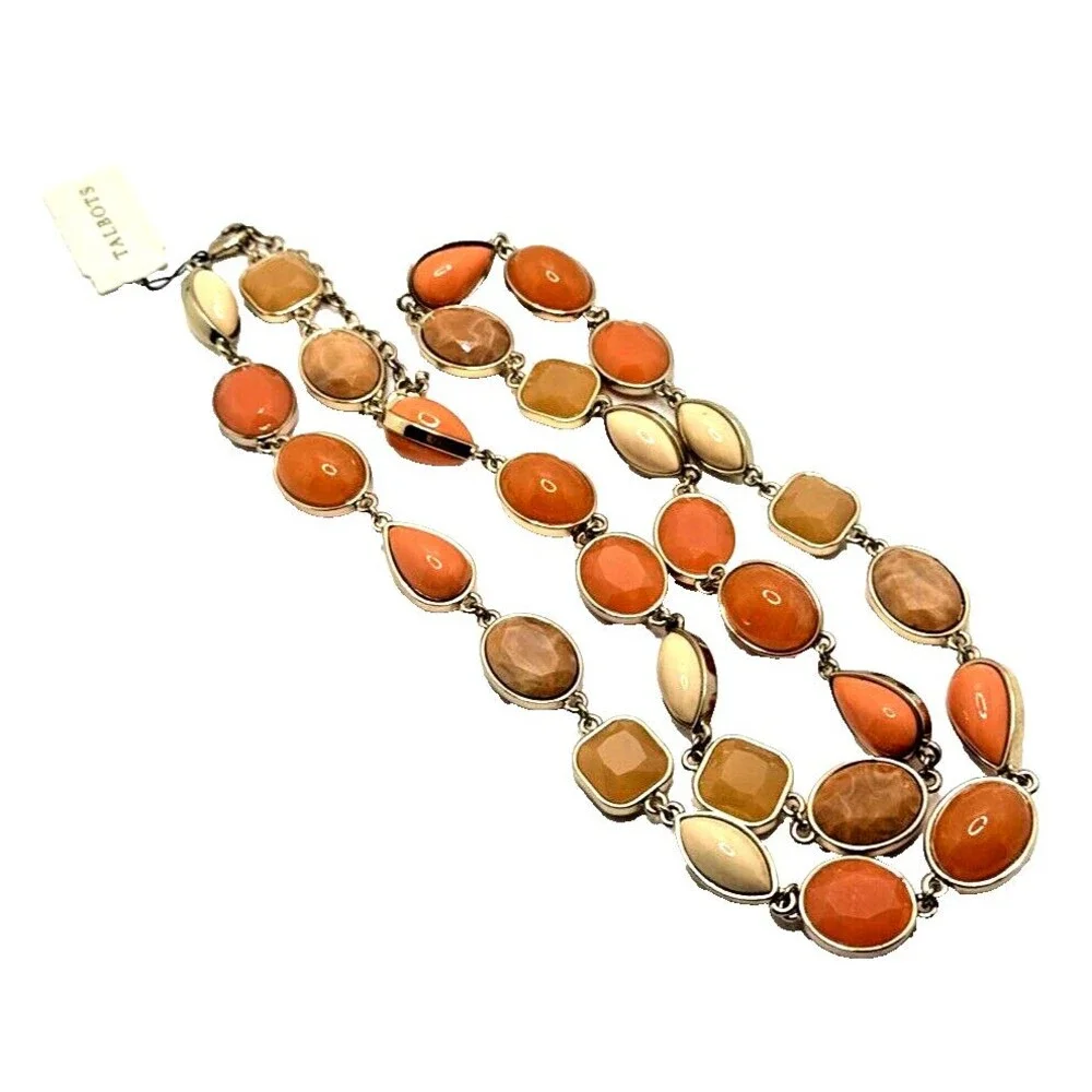 NWT TALBOTS Statement Necklace Peach Orange Tan Gold Tone Links 36-38